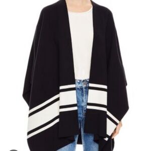 White House Black Ruana Market Striped Black and White Poncho